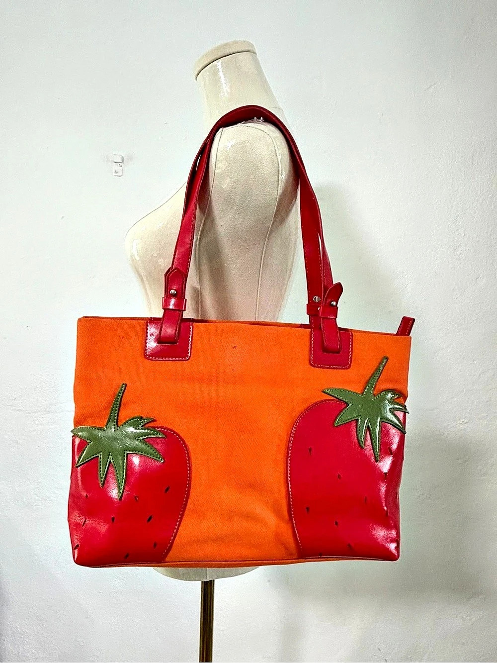 MZ Strawberry Appliqué Orange Tote